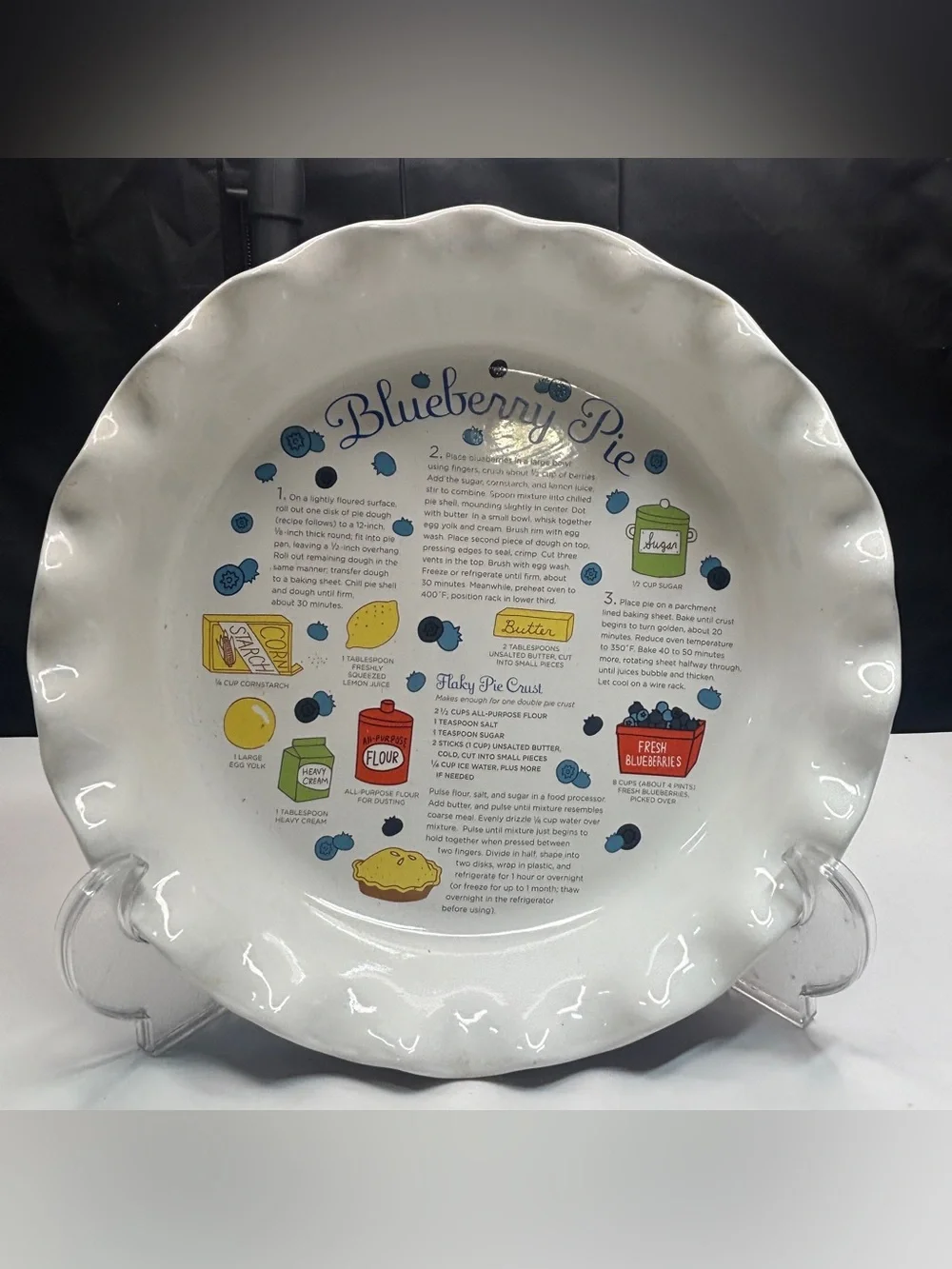 Martha Stewart Blueberry Pie Plate 10 in. Grandma Country Royal Blue Cottage
